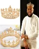 Coroa barroca vintage real king para homens, tira redonda completa, grande, dourada, tiaras e coroas, festa de baile, traje, acessórios de cabelo 2202175891477