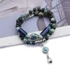 Charm Bracelets Chinese Ceramic Beaded Women Boho Ethnic Bracelet With Metal Leaf Bell Pendant Bohemian For Men Gifts