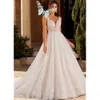 Kwiatowe sukienki ślubne Backless Znakomite A-Line V Szyjka Ślubna Aplikacja Tiulowe Suknie dla kobiet