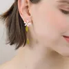 Stud Earrings Moshang Peach Blossom Temperament Ancient Style Small Fresh Long Petal Tassel Flower Super Immortal Beauty