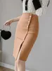 Taille haute jupes crayon femmes arrivée été Style coréen couleur unie bureau dame genou longueur jupe élégante W1351 240112