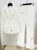 High Street Est Designer Fashion Runway Suit Set Womens Slim Fit Single Button Rivet Eyel Lapel Blazer Pants 2st 240112