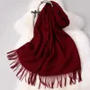 Winter 100% Pure Wool Scarf Neck Warmer Women Echarpe Wrap with Tassel Pashmina Foulard Femme Merino Cashmere Scarves for Ladies 240111