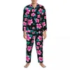 Homens sleepwear tropical floral pijama conjuntos outono flor havaiana bonito lazer macio unisex 2 peça casual oversize personalizado casa terno