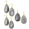 Brincos pendurados TUMBEELLUWA Labradorite natural facetado formato de gota de água amuletos cor dourada para mulheres