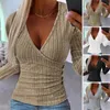 Blusas para mujer Suéter con cuello en V profundo sexy Mujeres 2024 Ropa para mujer Fondo delgado Prendas de punto elásticas grandes Top de manga larga de algodón