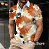 Men's Polos Summer Men Fashion Floral Printing Polo Shirt Zipper Lapel Tops Tees Male Casual Stylish Tshirt Daily Short Sleeve Clothing