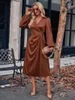 Casual Dresses Dress Autumn And Winter For Women Button Front Chain Adornment Wrap Solid Luxurious V-neck Long Sleeve