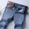 Деловые мужские джинсы, повседневные прямые эластичные модные классические сине-серые рабочие джинсовые брюки, мужская брендовая одежда, размер 28-40 240112