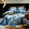 Luxuriöses Bettwäsche-Set aus Satin-Jacquard-Baumwolle mit goldenen Blättern, ägyptischer glatter Bettbezug, flache Spannbettlaken und Kissenbezüge 240112