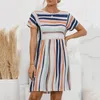 Casual jurken dames gestreepte jurk O-hals losse mini voor korte mouwen Comfort zomerstijl vestidos