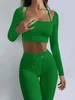 Tweedelige damesbroek Effen gebreide rib-set voor dames Bijpassende sets Sportief Fitness Skinny crop top en broek Joggers Casual outfits