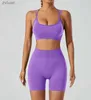 Traje de yoga Chándales para mujer Conjunto de yoga Ropa de entrenamiento Fitness Espalda cruzada Sujetador deportivo Pantalones cortos de cintura alta 2 piezas Traje de gimnasio de alto estiramiento para mujer YQ240115