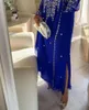 Robes de soirée en mousseline de soie bleu royal, demi-manches, perlées, longueur cheville, formelles pour femmes, occasions spéciales