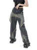 Women Star Stitching Tassel Pants American Retro High Street Jeans Loose Wide Leg Pants Trendy Punk Y2K Pants 240111