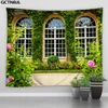 Tapisserie de jardin fleur tenture murale plante verte forêt paysage Polyester tissu balcon cour décor à la maison tapisseries murales 240111