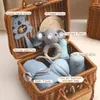 Baby Birth Vintage Box Silicone Rattle Beech Elephant Hand Tingeing träring Spela Gym Montessori barnvagn Toy Set Gift 240111