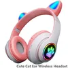 Écouteurs rose oreilles de chat mignon casque sans fil Bluetoothcompatible casque stéréo pliable écouteur avec microphone musique enfant fille cadeau