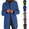 Veste à manches longues et col montant pour femme, veste à simple boutonnage, veste d'hiver en mélange de laine, veste longue décontractée, veste d'hiver 240112