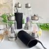 Natural Quartz Gemstone Glass Water tumbler Direct sport Drinking Cup Crystal Obelisk Healing Wand Bottle with Rope