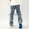 Jeans masculinos retro buraco rasgado jeans angustiados para homens em linha reta lavado harajuku hip hop solto calças jeans estilo vibração casual jean pantsephemeralew