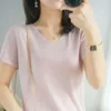 Women's T Shirts 2024Spring Autumn Fashion Elegant V-neck Short Sleeved Solid Tee Casual Versatile Western Top Loose Clothing Women T-Shirts