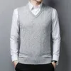 Style Wool Sticked Vest Men's Solid Color Casual Sticked Vest Pullover Sweater 240112