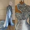 Evening Simple Mermaid Pearl Sequined Prom Dress Side Split Plus Size Custom Made Formal Party Dresses Es