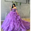 Light Purple Ball Gown Quinceanera Dresses 3D Flower Ruffles Beaded Vestido De 15 Anos Sweet 16 Princess Birthday Dress