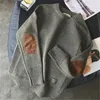 남자 하라주쿠 풀오버 스웨터 패치 디자인 니트 스웨트 힙합 둥근 목마 순수한 색상 인과 풀 오버 의류 240112