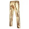Motorcycle PU Leather Pants Mens Brand Skinny Shiny Gold Silver Black Trousers Nightclub Stage for Singers Dancers 240111