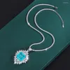 ペンダントネックレスEyika Brazilian Blue Green Paraiba Fusion Stone FlowerZircon Tennis Chain Necklace Luxury Women Wedding Fine Jewelry