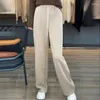 Pantalones de mujer Otoño e Invierno lana de punto grueso suave cómodo de cintura alta sólido Casual pantalones de pierna ancha