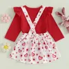 Zestawy odzieży Baby Girl Valentine S Day 2PCS Strój Romper z Haftą Suspird z haftą