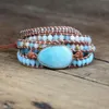 Armbanden 5 Strand Lederen Wikkelarmband W/Halfedelstenen Amazoniet Steen Kristal Kralen Statement Armband Boho Sieraden Dropshipping