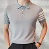 メンズポロス高品質の夏のニットウェア短袖ラペルスリムポロボトロボトムシャツCamisa Hombre Mannen Kleding