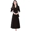 Work Dresses 2Pcs/Set Women Suit Coat Dress Outfit Commute Trendy Mid-length Light Streetwear Sling Long Blazer Jacket Spring Clothing