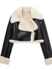 Autumn Winter Women's Leather Jacket Fashion Retro dragkedja Flip Collar Fleece Gripande Artificial Leather Casual Coat 240111