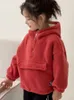 Pullover vinter varma baby flickor pojkar vanligt polar fleece halv zip hooded svettjacka barn hoodie kappa barn outfit pullover topps 2-10 årsl2401