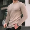 Moda masculina casual manga longa fino ajuste básico camisola de malha pulôver masculino gola redonda outono inverno topos algodão tshirt 240112