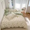 100% algodão pequeno floral impresso rendas plissado conjunto de cama simples flor fresca única capa edredão roupa fronhas 240112