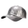 Ball Caps Unisex Rimpel Gebarsten Kunstleer Honkbal Glanzend Metallic Voor Snapback Hoed