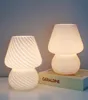 Glass LED Desk Lamp For Bedroom Bedside Korean Ins Style Striped Mushroom Table Decor Cute Translucent Ring8310319