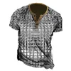 Camisetas masculinas Gradiente Abstrato 3D Impresso Manga Curta Retro Street Tees Button T-Shirt Casual Tops
