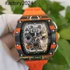 JF Richdsmers Watch Factory SuperClone Hot Selling Top Quality Watches 44MM 50mm RM1103 MCLAREN SKELETON CARBON FIBER ORANGE RUBBER TRANSPARENT MENS WRI