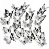 24 PcsSet Pegatinas de pared de mariposas 3D en blanco y negro, decoración de boda, dormitorio, sala de estar, decoración del hogar, calcomanías de mariposas 240112