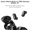 Regarde Smart Watch X7 Écouteurs intégrés TWS EARBUDS BLUETOOTH double casque Call Wristwatch Music Sport Smartwatch Fitness Tracker