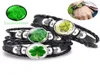 Bracelet trèfle à quatre feuilles trèfle lumineux, cabochon en verre, cuir, bracelets tressés multicouches, St Patrick039s Day Fashion Jewe2340599