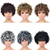 Perruques Afro courtes crépues bouclées avec frange pour femmes noires, cheveux synthétiques ombrés naturels résistants à la chaleur, perruques de Cosplay brunes à reflets 240111