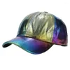 Ball Caps Unisex Rimpel Gebarsten Kunstleer Honkbal Glanzend Metallic Voor Snapback Hoed